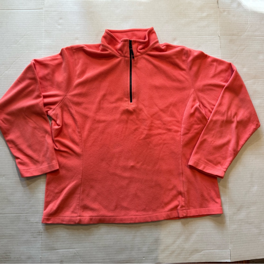 Lands' End Vibrant Coral 1/4 zip pullover fleece long sleeve shirt
